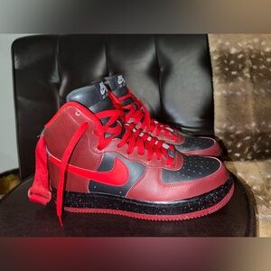 Nike iD Air Force 1 High customized “Lil Kay” speckled red ninja size 7.5